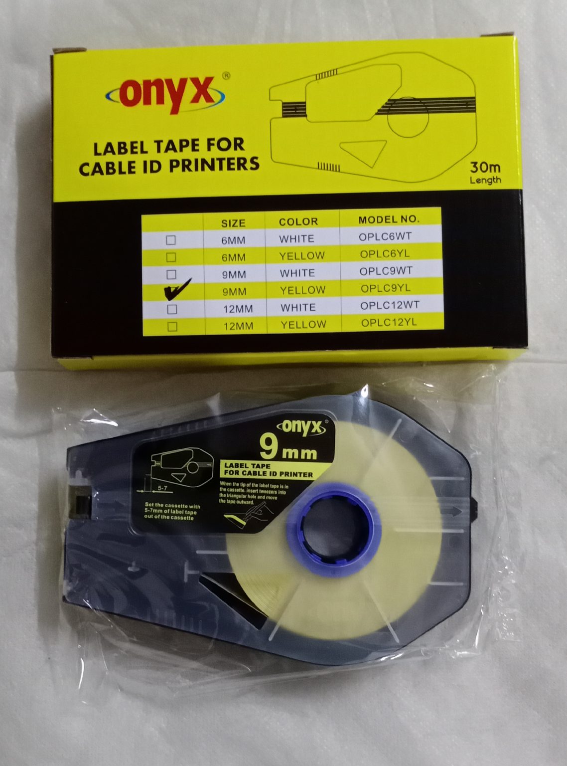 Onyx Label Tape Yellow 9mm for Mk1500, Mk2500 & Mk2600 onyxindia
